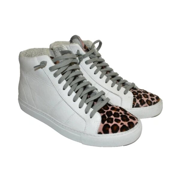 $330 P448 Star Leather High Top Sneaker LEATHER PINK LEOPARD CALF HAIR 40 (MG28)